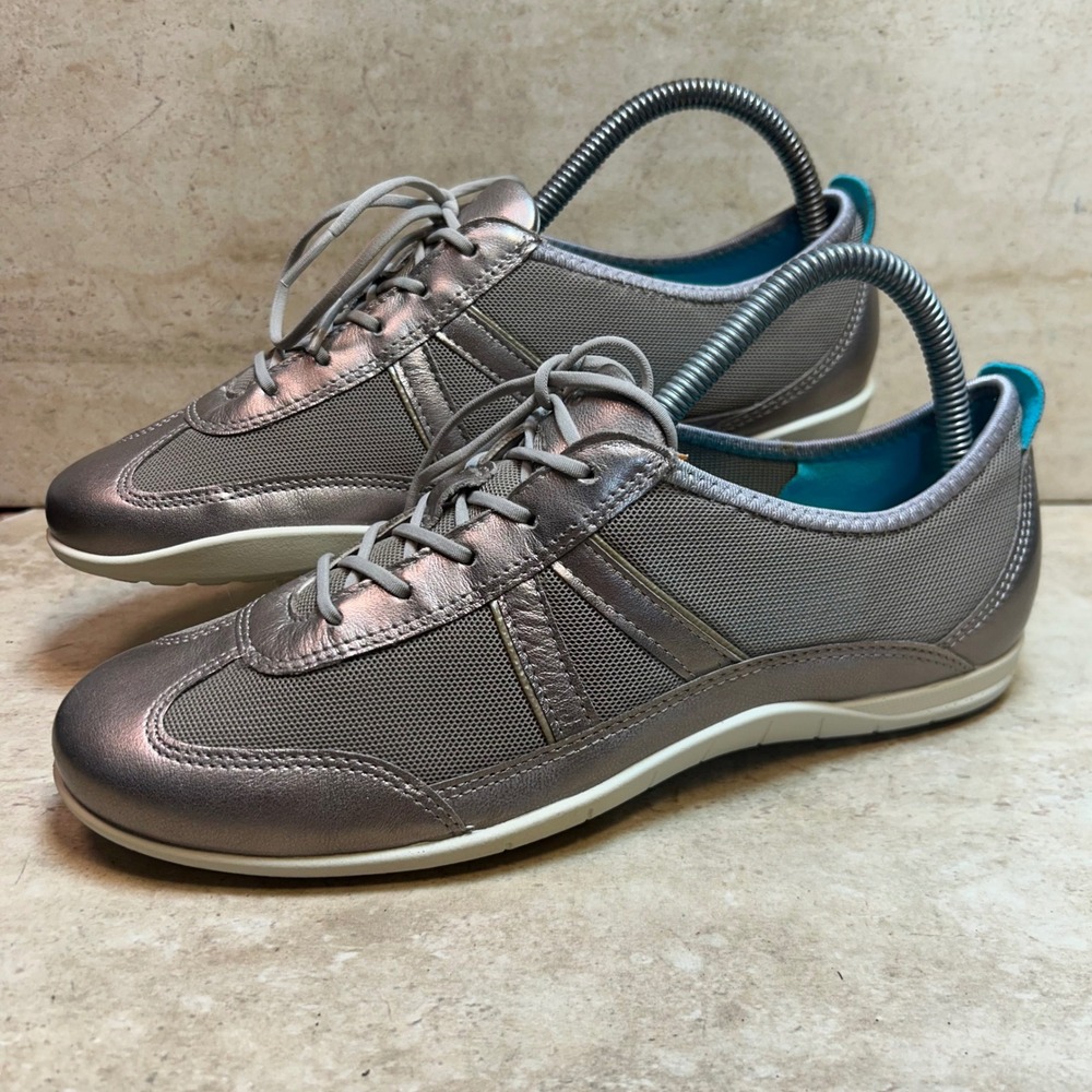 ECCO Sense Light Metallic Pewter Leather Mesh Sneakers Womens EU 38 US 7-7.5